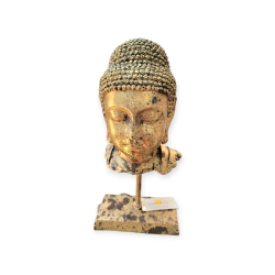 Boeddha hoofd op sokkel.